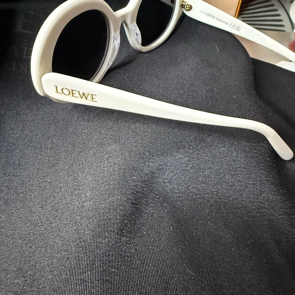 Loewe Chic Round Slim White Acetate Sunglasses and Blue Loewe Case